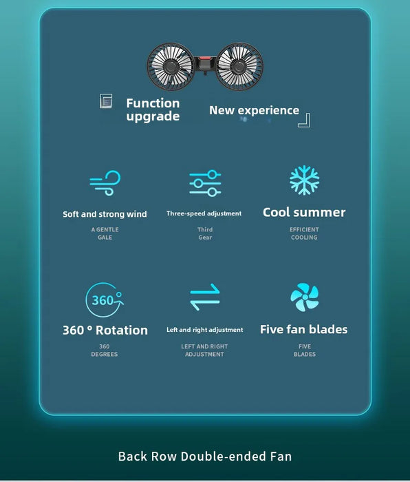 Car Safety Rear Seat Double-head Fan Kids Outdoor Fan Clip on Car Seat 360 Rotation Neck Cooler for Baby Summer Car Accessories