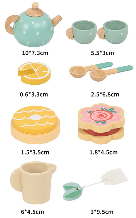 Wooden Simulation Dessert Rack Afternoon Tea Set Toy Pretend Play Food Learning