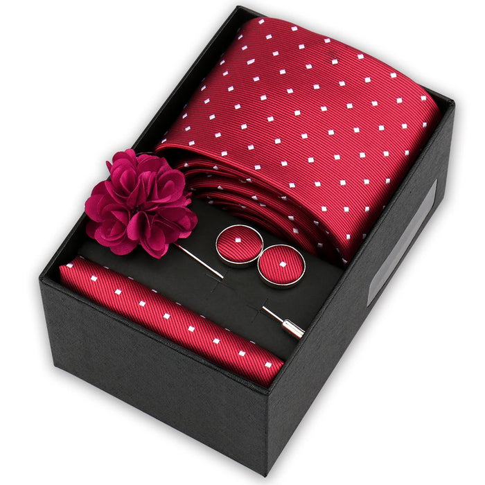 Men's tie gift set, style BBJ-43: tie, pocket square, cufflinks and pins in a gift box
