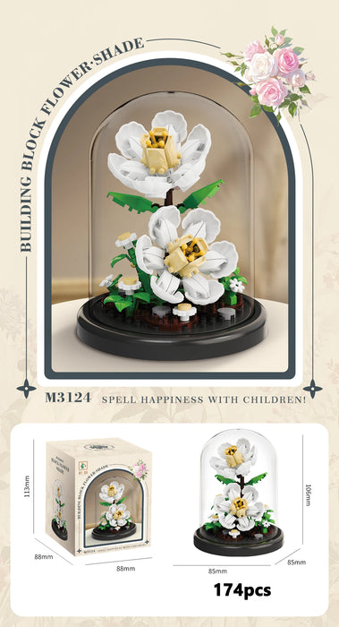 White blossom bouquet with dome and colour box, 174 pieces