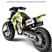 Rear view of the green dirt bike model showing the hinged drive