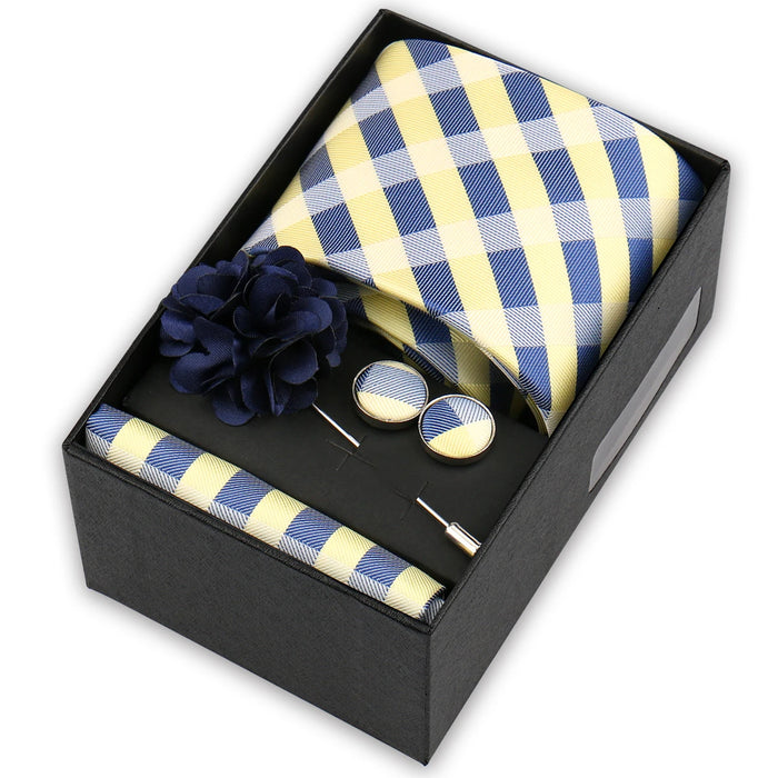 Men's tie gift set, style BBJ-52: tie, pocket square, cufflinks and pins in a gift box