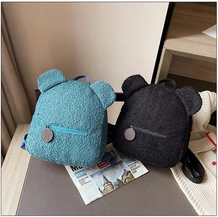Womens Girls Cute Bear Pattern Backpack Plush