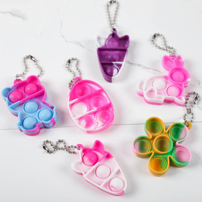 10Pcs Colorful Bunny Rabbit Egg Mini Pop Keychain Sensory Finger Fidget Toy for Kids Birthday Easter Party Favors Pinata Fillers
