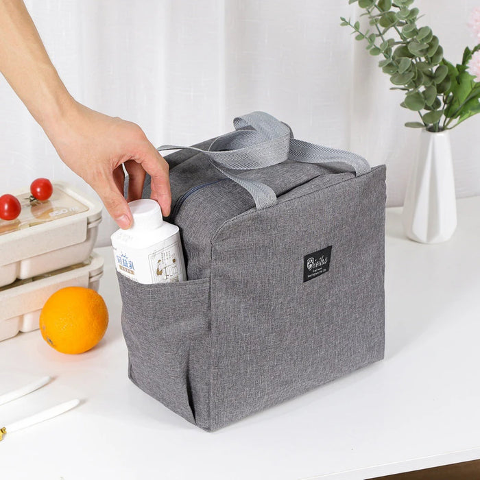 Portable Thermal Lunch Bags Tote Black Gray