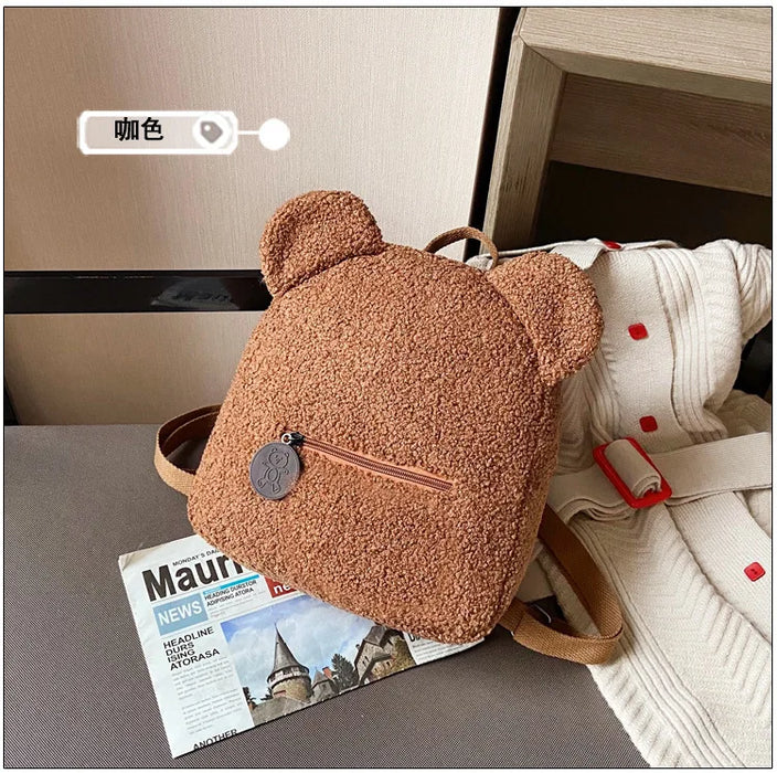 Womens Girls Cute Bear Pattern Backpack Plush