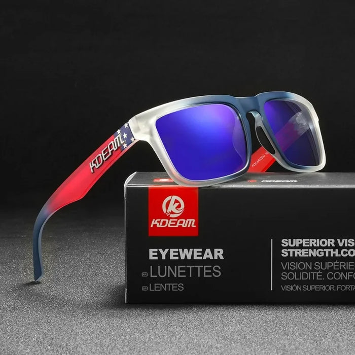 KDEAM polarized square sunglasses, mirror blue lenses (C22)