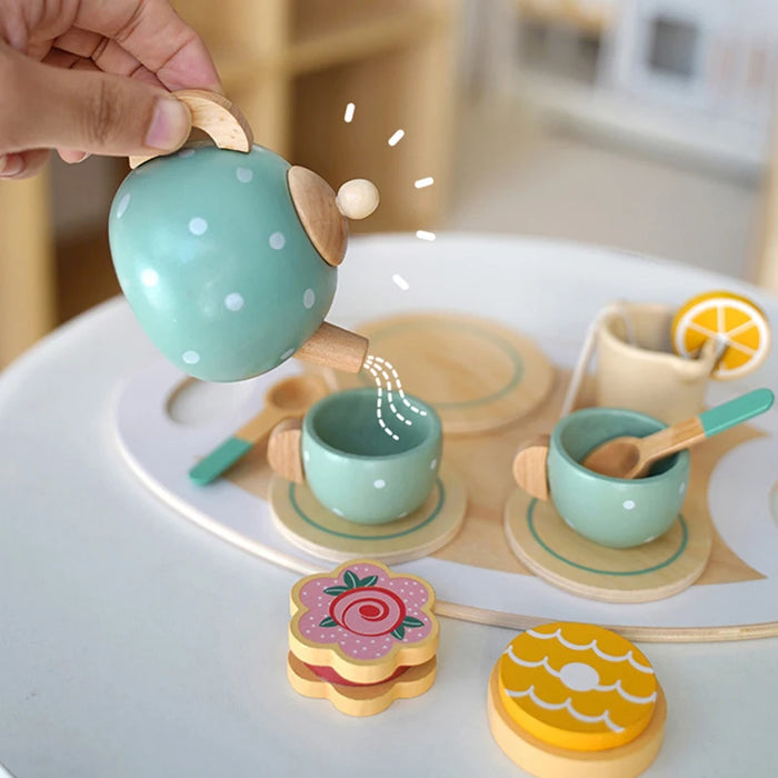 Wooden Afternoon Tea Set Toy Pretend Play Food Learning