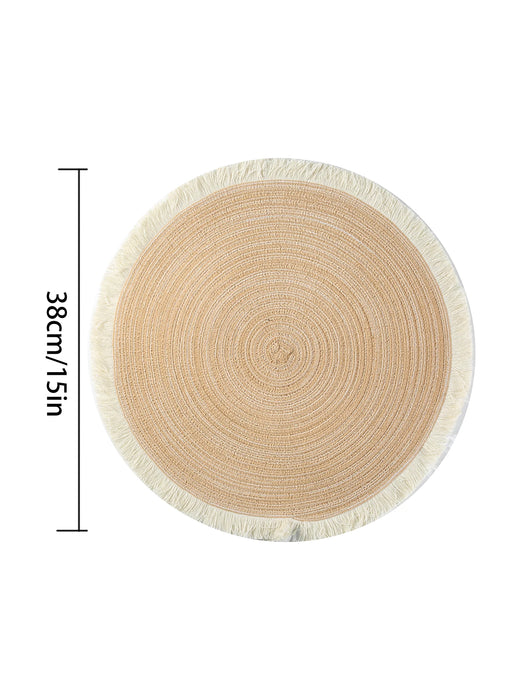 Round woven placemat measuring 38 cm (15 in) across