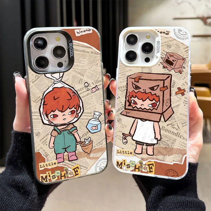 Cartoon Cute Destruction Hirono Case for iPhone 16 15 14 13 Pro Max Plating Matte Hard