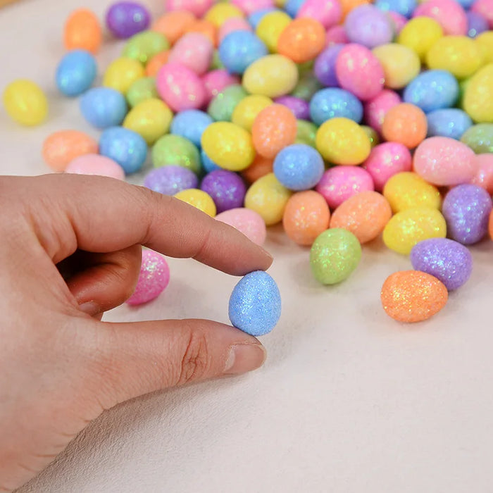 80/160 Pcs Colorful Easter Eggs Glitter Foam Bird Pigeon Happy Easter Party Home Decoration Kids Gift Basket Filler DIY Crafts