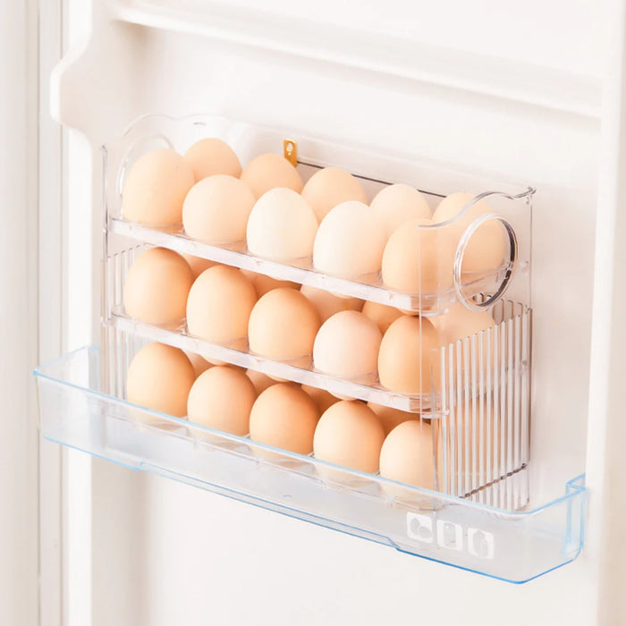 Kitchen Large Capacity Egg Fridge Storage Box - Portable Multi-Layer Egg Tray Organizer, Auto Opening/Closing Egg Holder