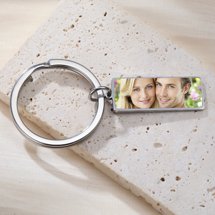 Custom Photo Keychain Stainless Steel Keyring Rectangle Heart Shape Personalized Picture Key Holder Jewelry Valentine's Day Gift