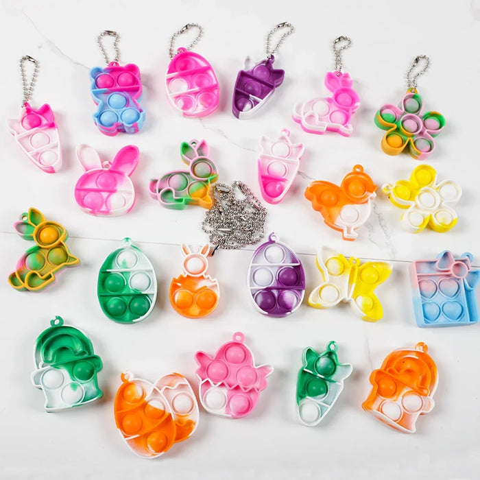 10Pcs Colorful Bunny Rabbit Egg Mini Pop Keychain Sensory Finger Fidget Toy for Kids Birthday Easter Party Favors Pinata Fillers