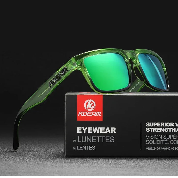 KDEAM polarized square sunglasses, mirror green lenses (C3)