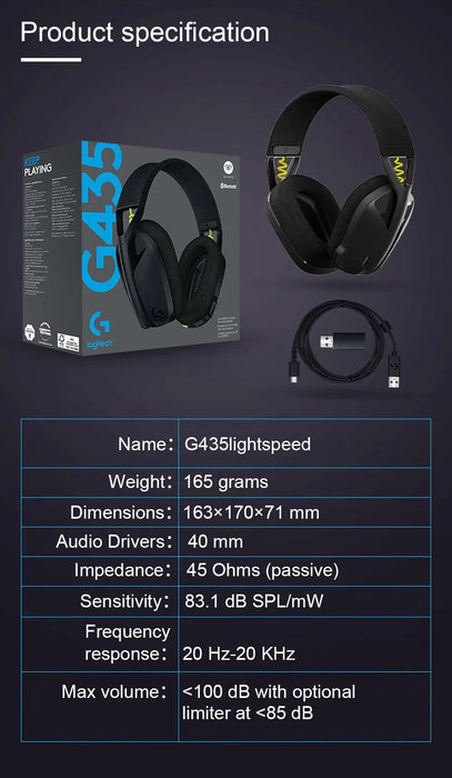 Logitech G435 LIGHTSPEED Bluetooth Wireless Gaming Headset Surround Sound Headphone