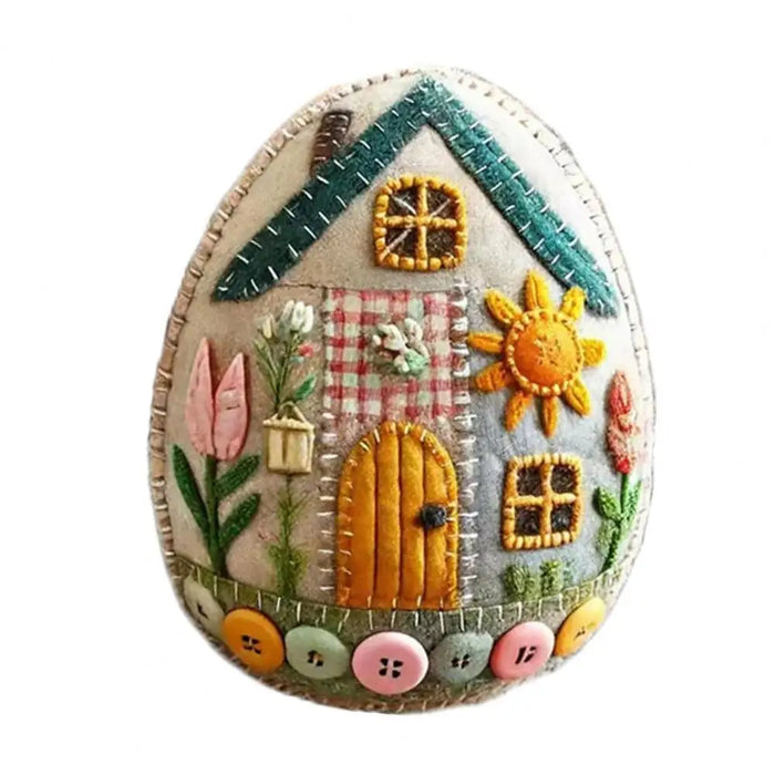 Patchwork Egg House Kit Easter Decor Basket Filler DIY Patchwork Felt Egg House Craft Kit Embroidered Felt Easter Egg Package