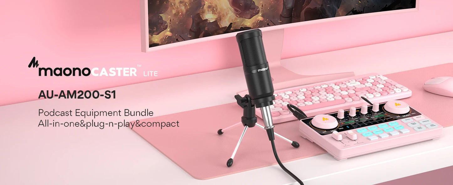 Maono AM200-S1 Sound Card Microphone Set MaonoCaster Audio Interface with Mic