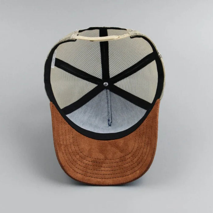 Leather Label Custom Logo Five-panel Suede Baseball Cap Men and Women Spring and Summer Color Matching Mesh Truck Driver Hat