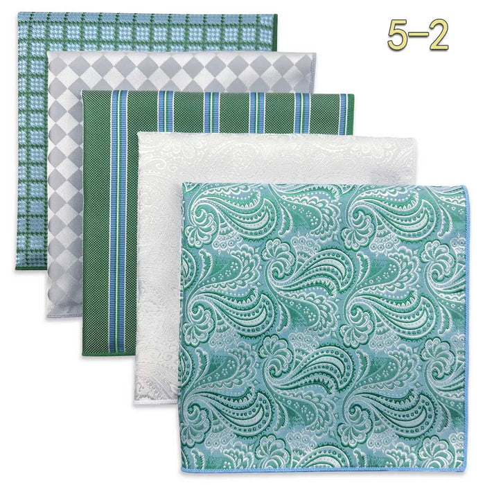 5 Pieces Mens Pocket Squares Wedding Handkerchiefs Set Fashion Formal Bundle Luxury Unique