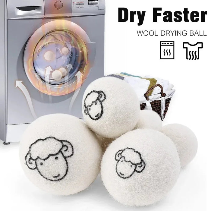 "6pcs Eco-Friendly Wool Dryer Balls - Natural Fabric Softener, Reduce Static & Shorten Drying Time- Chemical-Free"