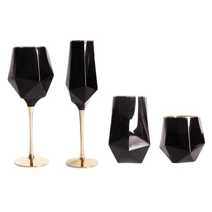 Pure Black Crystal Golden Edge Wine Glass Goblet Light Luxury Irregular Model Room Special Champagne Cup Whiskey Beer Glasses