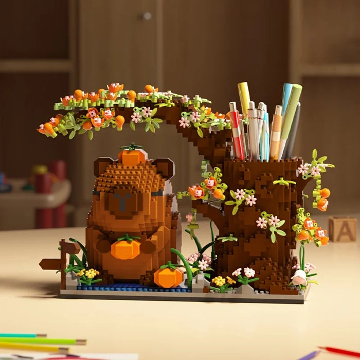 Capybara Building Block Pen Holder Multi-Function Desk Organizer for Office Supplies Cosmetics Birthday Gift Desktop Decoration