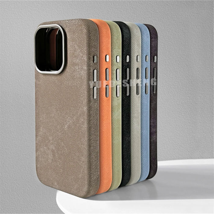 Luxury For MagSafe Fiber Leather Shockproof Case For iPhone 18 17 16 Pro Max Air 15 14 Plus 13 12 Magnetic Wireless Charge Cover
