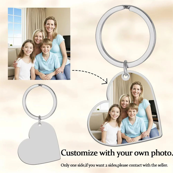 Custom Photo Keychain Stainless Steel Keyring Rectangle Heart Shape Personalized Picture Key Holder Jewelry Valentine's Day Gift
