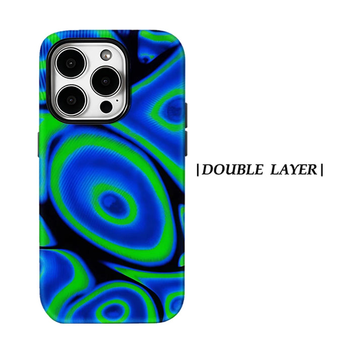 Aegis case Protective Bumper for Magnetic Magsafe for iPhone 17 16 15 14 Plus 13 Pro Max Hard PC  Neon Green and Blue Abstract