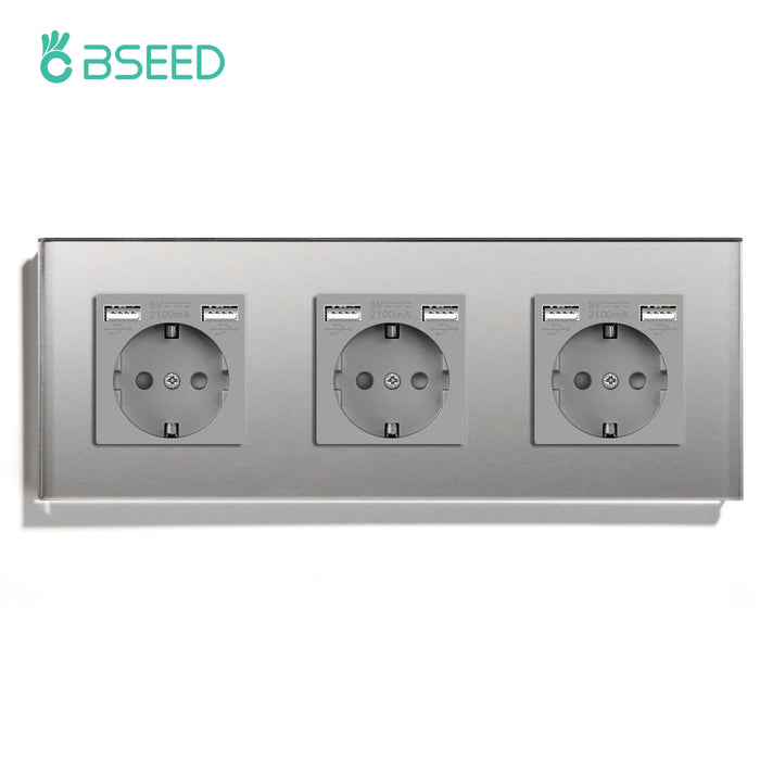 Bseed EU Standard 1/2/3Gang Light Touch Switches Home Wall Switches Gray Glass Sensor Switches Type-c USB Power Charge Sockets