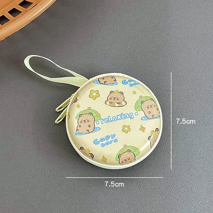 New Capybara Tinplate Wallet Coin Purse Creative Round Mini Portable Earphone Bag Cute Cartoon Animal Coin Key Storage Bag