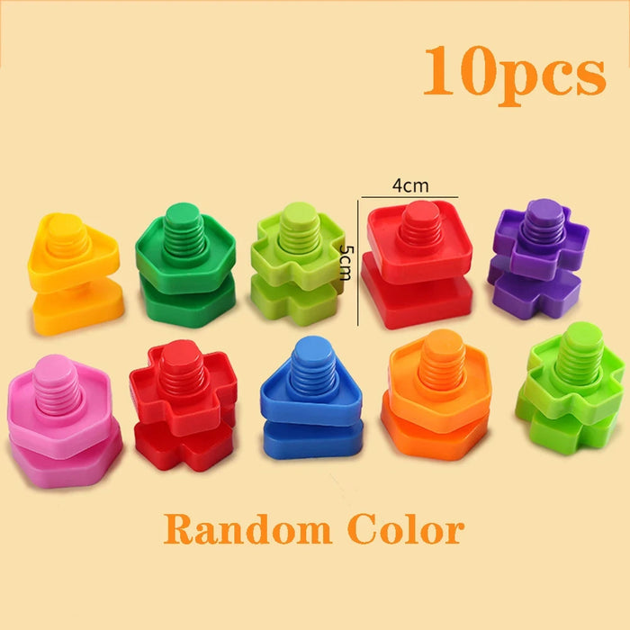 10 jumbo nut and bolt pairs in random colours, about 4 x 5 cm