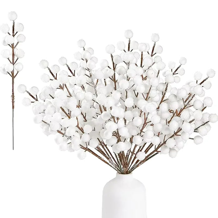 Snow White Artificial Pine Needle Berry Bouquet Christmas Decoration for Xmas Tree Garland Ornament Home Decor New Year DIY Gift