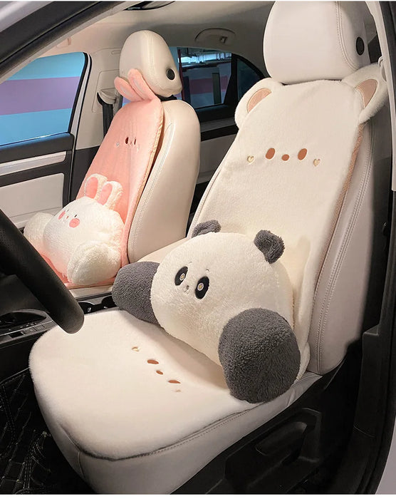 Plush Cute Cartoon Car Seat Cushion Pad Full Set Breathable Four Seasons Car Seat Cover Anti Slip Interior Accessories Universal