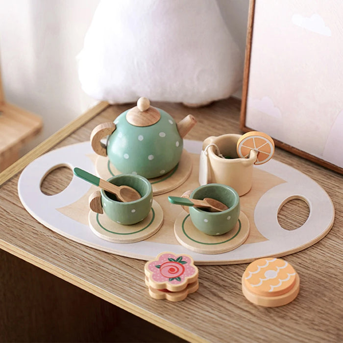 Wooden Afternoon Tea Set Toy Pretend Play Food Learning