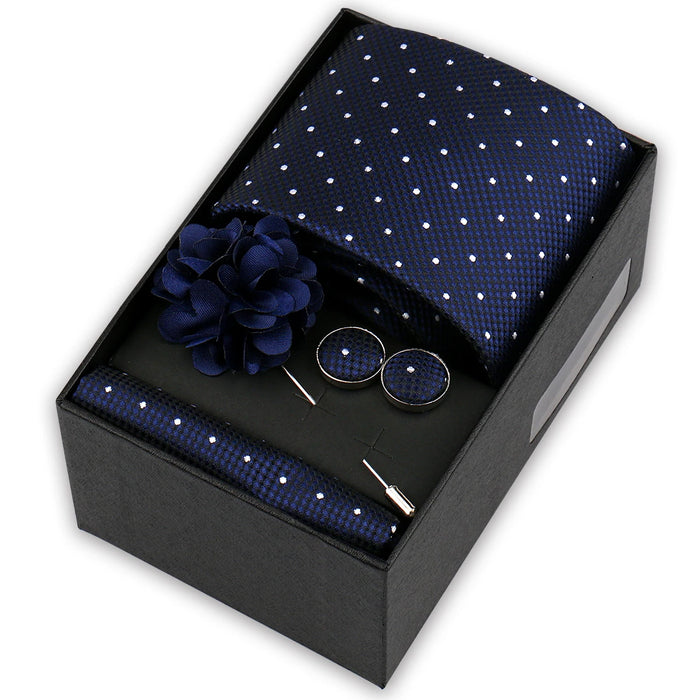 Men's tie gift set, style BBJ-42: tie, pocket square, cufflinks and pins in a gift box