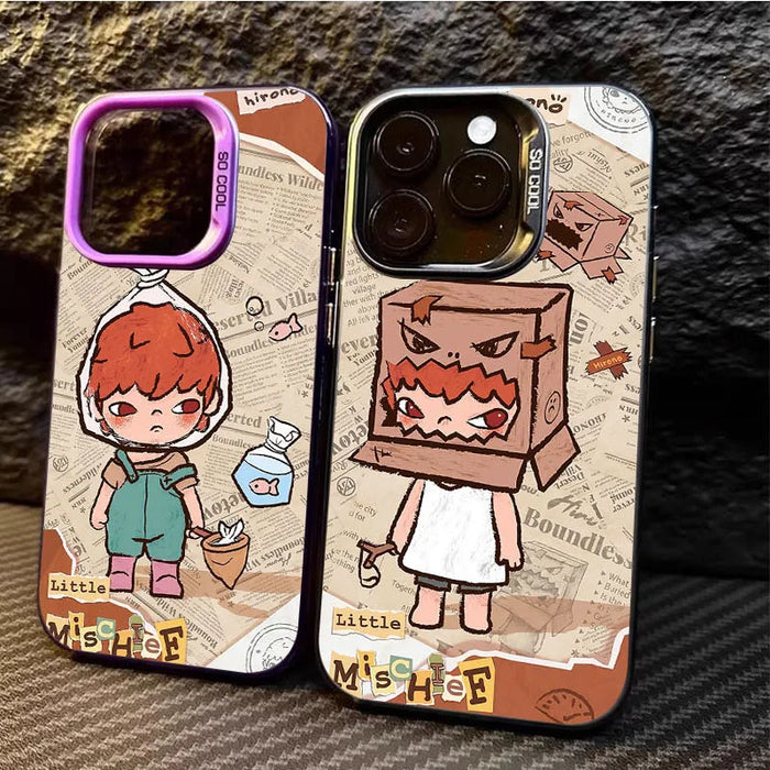 Cartoon Cute Destruction Hirono Case for iPhone 16 15 14 13 Pro Max Plating Matte Hard