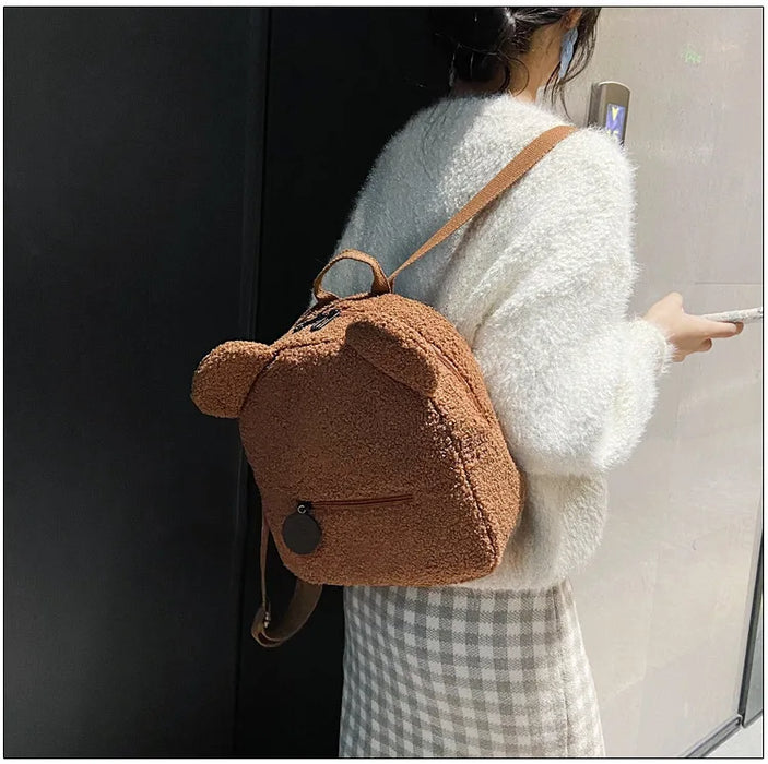 Womens Girls Cute Bear Pattern Backpack Plush