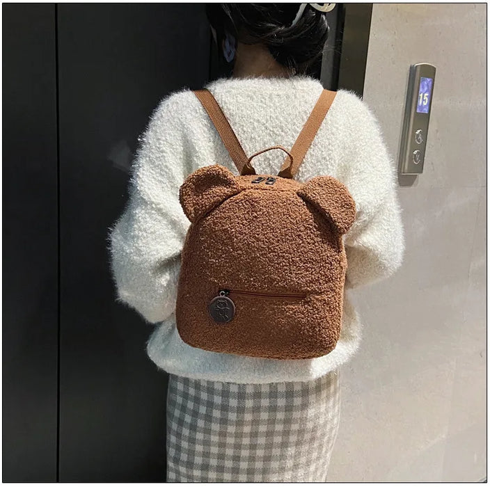 Womens Girls Cute Bear Pattern Backpack Plush