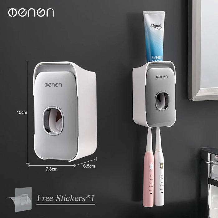 MENGNI Automatic Toothpaste Dispenser Wall-Mounted Bathroom Toothpaste Squeezer Punch-Free Toothbrush Holder Rack Bathroom Acces