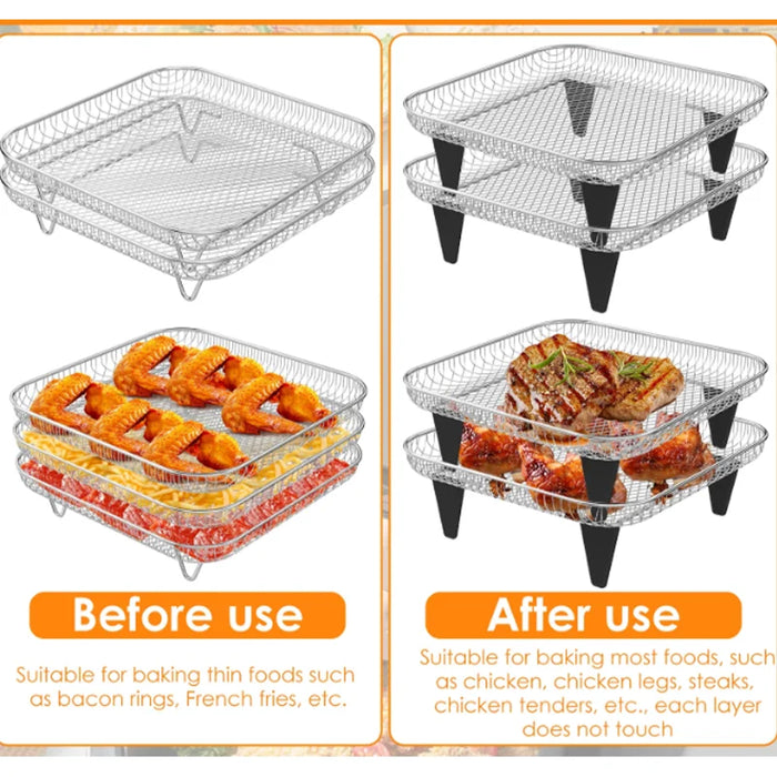 3Layers Air Fryer Rack Stainless Steel Stackable Grill Food Dehydrator Basket Air Fryer Accessory  Cook Several Food in One Time