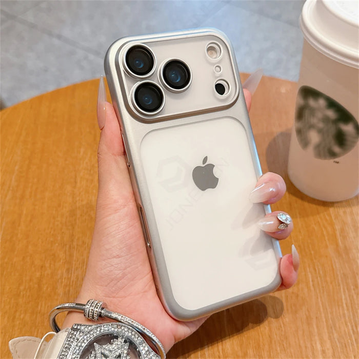 Luxury Plating Matte Clear Case For IPhone 17 Pro Max 17pro Orange Simple Electroplated Bumper Frosted Shockproof Slim PC Cover