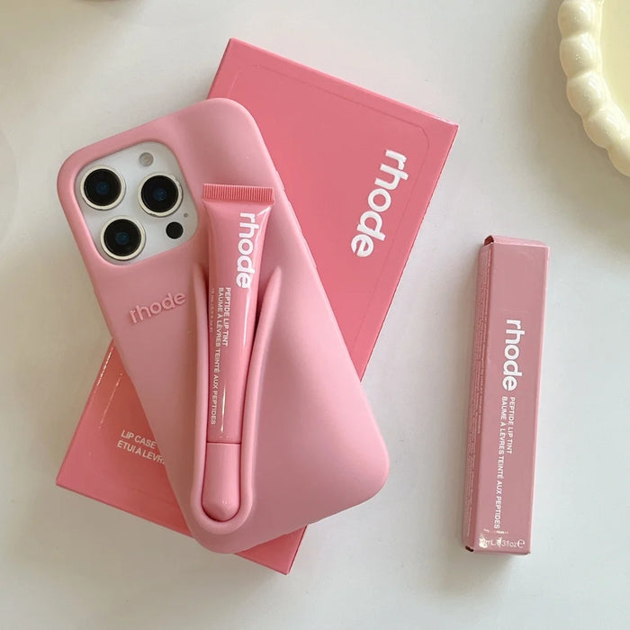 Lip Gloss Phone Case for iP 16 15 14 13 12 11 Pro Max Plus Lipstick Silicone DIY Toast Espresso Ribbon Box Cover