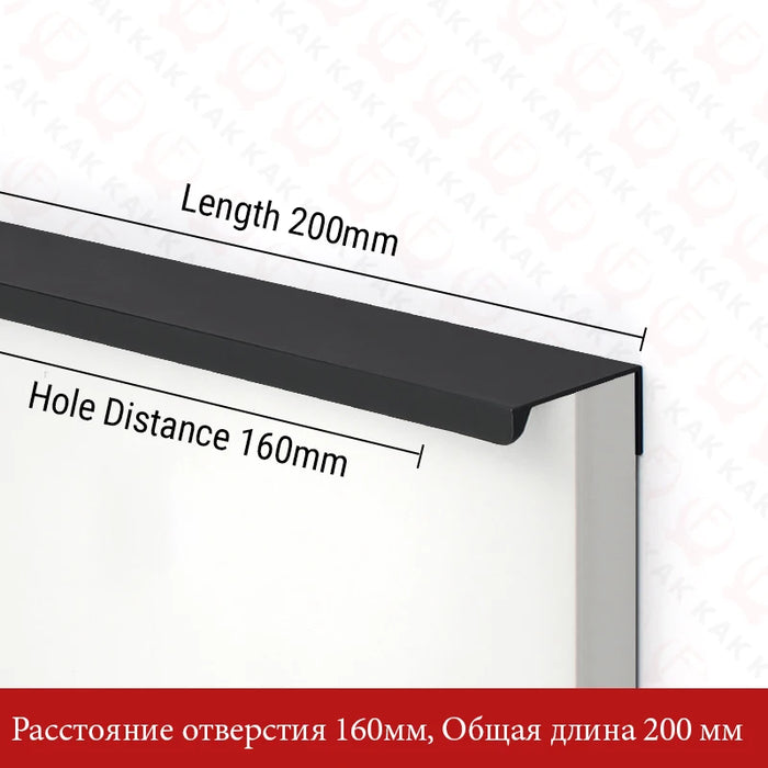 KAK Hidden Long Furniture Handles Black Kitchen Cabinet Handle Pulls Non Punched Aluminum Alloy Cupboard Door Handle Hardware