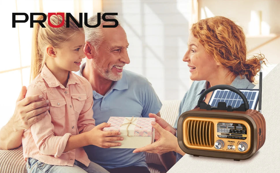 PRUNUS J-150 Retro Vintage Radio Bluetooth, Portable Radio AM FM Transistor Solar/Battery Operated Radio/Rechargeable Radio