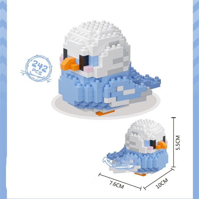 Blue budgie with white head micro block figure