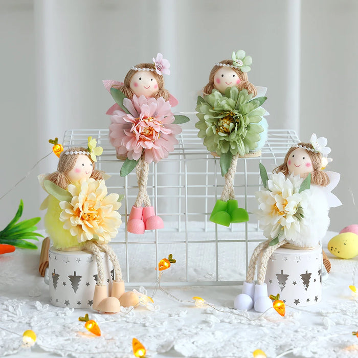 24cm Easter Flower Bunny Ornaments Pink Yellow Gauze Skirt Bunny Easter Party Decor Supplies Home Desktop Decorations Kids Gifts