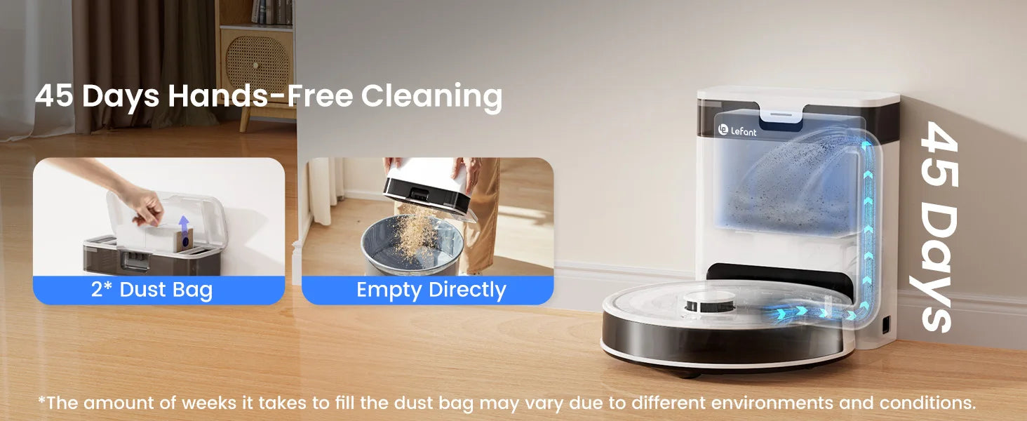 Lefant M2Pro Robot Vacuum with Mop,Self-Emptying, 5500Pa , DTOF Laser Navigation, PSD Obstacle Avoidance, Wi-fi/Alexa Control