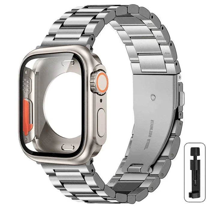 Change to Ultra Case+Band For Apple Watch 46mm 44 42mm 45mm Metal Stainless Steel strap for iWatch series Series 10 9 8 7 6 SE 5